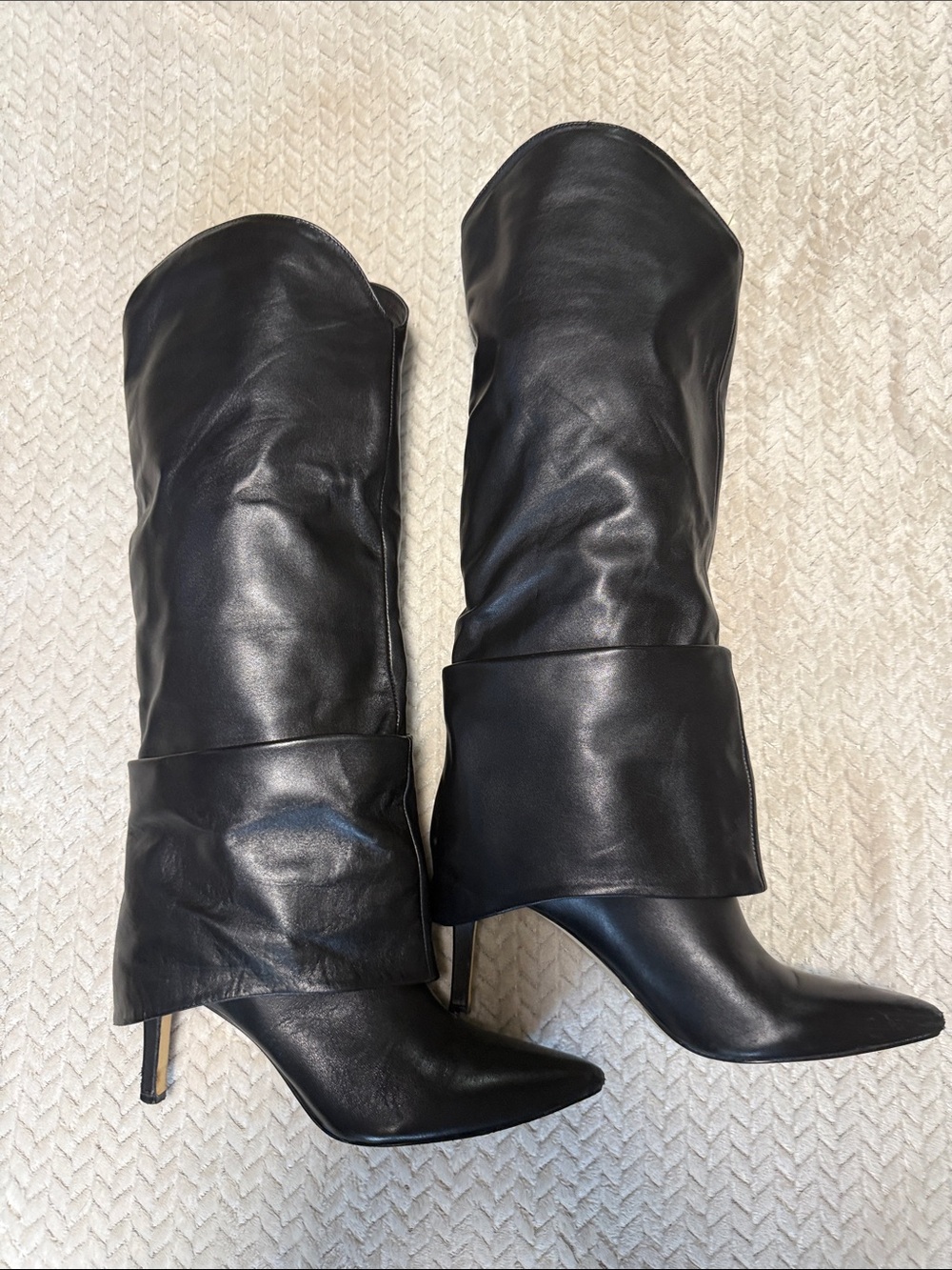 Marc Fisher Black Leather Pointed-Toe High Heel Knee Boots